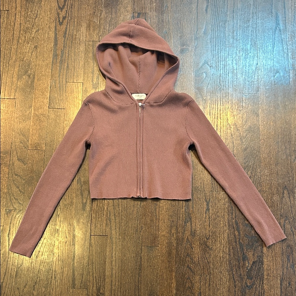 Audrey 3+1 Women’s Mauve Cropped Zip-Up Hoodie Size Small - Picture 1 of 9